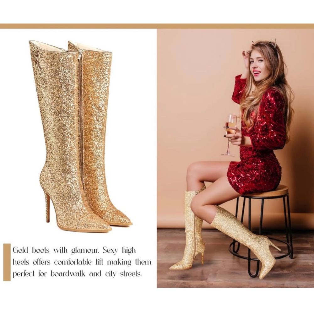 Gold Boots with glamour Sexy high heels Fashion boots